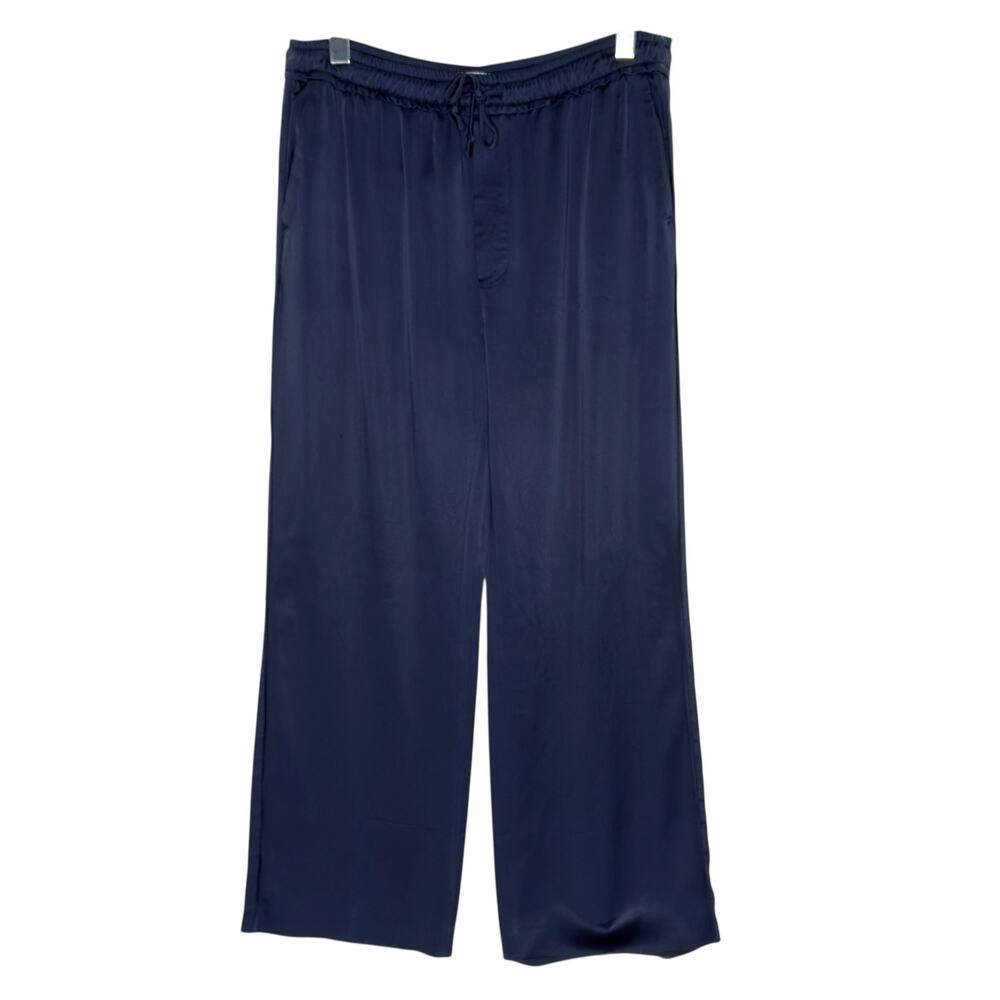 Zara Limited Edition Satin Effect Pants XL Navy Flowy Pull On Comfort Chic *flaw